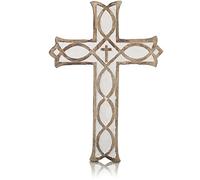 Crocifisso religioso cattolico in legno da appendere alla parete, 38,1 x 25,4 cm, placca francese con intagli floreali, decorazione per soggiorno, casa, chiesa, altare, decorazione da parete