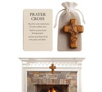 Crocifisso tascabile in legno naturale, 6 x 4 cm, simbolo della fede portatile, croce di preghiera portatile, regalo cristiano ispiratore per cattolici, membri della chiesa, familiari, amici, colleghi