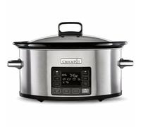 Crock-pot Pentola Cottura Lenta,Slow Cooker,Spegnimento Automatico,5.6 lt,fino 6-8 Persone,Funzione TimeSelect per Programmare orario fine cottura, Funzione Warm automatica, Ceramica, 240W, Argento