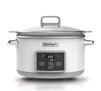 Crock-pot Pentola per Cottura Lenta, Slow Cooker, 5 lt, fino a 6 Persone, Spegnimento Automatico, DuraCeramic, Sauté per Rosolare su Gas e Induzione, 2 Impostazioni Cottura e Warm automatico, Bianco
