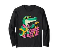 Crock Star Alligator Funny Rock Guitar Maglia a Manica