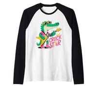 Crock Star Alligator Funny Rock Guitar Maglia con Maniche Raglan