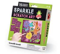 Crocodile Creek Scratch Art a tema giardino per bambini dai 5 anni in su, kit divertente ed educativo, include 15 fogli, pennino in legno, carte e pagine