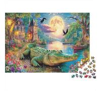 Crocodile Puzzle 1000 Pezzos Riciclabile Moonlit Night Anziano Puzzles Gioco Educativo Decompression Ideal per Famiglia And Friends Compleannos 38x26cm/1000pcs