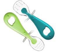 CROCOKID® Cucchiaio Neonato Prima Infanzia - Set di 2 Cucchiai Sensoriali Svezzamento, Silicone Ergonomico & Senza BPA | Cucchiaino Morbido per Autosvezzamento - Blu & Verde