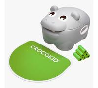 CROCOKID® Hippo Potty - Vasino Portatile 3 in 1 con 120 Sacchetti Igienici, 1-4 anni | Vasino Bimbo Robusto & Divertente a Forma di Ippopotamo, Piedini Antiscivolo & Tappetino Comfort - Verde