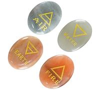 Crocon 4 Elements Assorted Stones Engraved Triangle Symbols (Earth Air Fire Water) Polished Palm Stones for Gemstone Reiki Crystals Healing