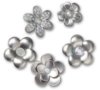 Crocs Jibbitz - Ciondoli rialzati in metallo e gioielli per scarpe, fiori in argento monocromatico, confezione da 5, confezione da 5, altri, 5 Pack, Altro