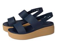 Crocs Sandali Brooklyn con zeppa bassa da donna, blu navy/marrone chiaro, 36-37 EU