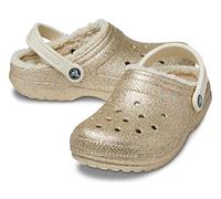 Crocs Unisex Classic Glitter Lined Clogs | Fuzzy Slippers, Multi/Gold, 3 US Men