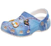 Crocs Zoccolo classico unisex da bambino, Toppa in denim/Bianco Multicolore, 4 Big Kid