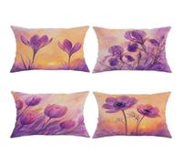 Crocus - Set di 4 federe per cuscini, motivo floreale primaverile, tulipani, viola primaverile, con cerniera nascosta, per soggiorno, letto, ufficio, divano, sedia, decorazione 50 x 30 cm