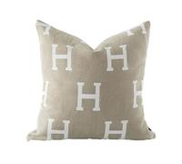 Croker Horse Federa per cuscino da divano, 50 x 50 cm, beige con lettera H ricamata, stile moderno e alla moda, per soggiorno e camera da letto