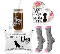 Croknit Regali per la mamma del cane per le donne Regali per gli amanti dei cani Donne Cestino regalo a tema cane con borsa cosmetica calzini portachiavi 473,6 g regali di vetro di caffè regali di