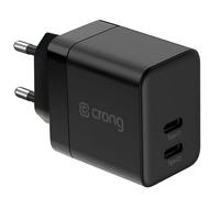 Crong, Caricatore da muro 2 USB-C 35W PD 3.0 / PPS Ultra-compatto GaN, Nero