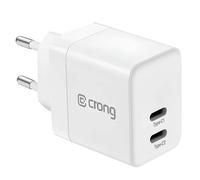 Crong, Caricatore da parete 2 USB-C 35W PD 3.0 / PPS Ultra-compatto GaN, Bianco