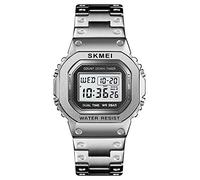 Cronografo conto alla rovescia orologio digitale per gli uomini in acciaio inox sport all'aperto orologio da polso orologio da uomo sveglia 50M impermeabile, Argento, big, Cronografo, digitale