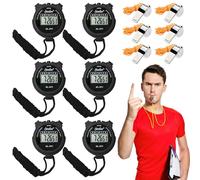 Cronografo digitale, 6 pezzi, timer con ampio display, cronografo palmare per calcio, basket, corsa, nuoto, fitness, con fischietto in acciaio inox