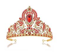 Croona di matrimoni Croona Croona di corona retrò Rhinestone Barocco Crown Tiara Party Bridal Hair Accessori (colore: rosso, dimensione: corona) (corona rossa)