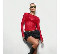 Crop top a maniche lunghe in rete semi-trasparente, con scollo tondo, adatto per festival, feste e abbigliamento da club L,M,S,XL,XS,XXL,XXS,XXXL,XXXXLColore unicoTessuto in tulle