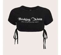Crop Top Con Coulisse Grafica Slogan Y2k Pensando Da Solo Qual È Il Tuo Più Grande Desiderio L,M,S,XL,XS,XXL,XXSsloganTessuto in maglia