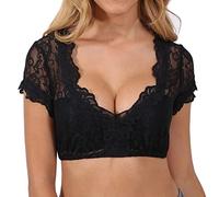 Crop Top da donna chic ed elegante camicetta Dirndl sexy e alla moda in pizzo camicia Dirndl a maniche corte comfort e traspiranti camicette e camicette casual e slim fit per Oktoberfest, Le Noir