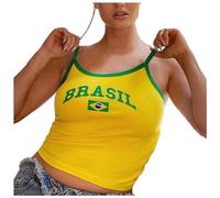 Crop Top da donna Y2k - T-shirt sexy senza maniche Top Brasile Slim Fit Crop Tops T-Shirt Brazil Spaghetti Maglietta Grafica Vintage 90 Streetwear Shirts, d, L