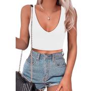 Crop Top Donna Sexy V Ausschnitt Estiva Canotta Going Out Top Bianco XXL
