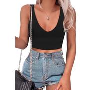 Crop Top Donna Sexy V Ausschnitt Estiva Canotta Going Out Top Nero XXL