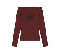 Crop top donna Y2k con stampa ragno gotico e disegno spalle scoperte