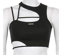 Crop Top Donne Scava Fuori Camicette Nere Senza Maniche Skinny Cool Punk T Shirt Techwear Estate Nuovo Sexy Canotte Y2k Vestiti