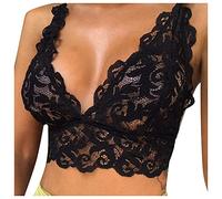 Crop Top in pizzo push up - top in pizzo da donna senza pancia, sexy, sottoveste con scollo a V, elegante, camisole, reggiseno in pizzo per fitness, allenamento, yoga, Nero , 3XL