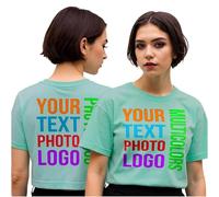Crop Top Personalizzato per Donne e Ragazze adolescenti con Foto, Logo, Testo personalizzato, oppure Crop Top T-shirt Semplice con Girocollo Top estivo Senza stampa (S Blu Slavato Multicolore)
