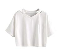 Cropped Tops, maglietta a maniche corte, in tinta unita, per tutti i giorni, estiva, casual, da donna, bianco, M