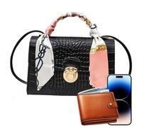 Crosbody - Portafogli da donna - Elegante borsa a tracolla in pelle PU | Piccola borsa a tracolla con manico per la spesa, i viaggi, le feste e la sera, elegante borsa per Fra, Crocodile Print Black