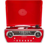 Crosley CR6047A-RE Powel Giradischi in vinile 7 in 1 Bluetooth in/out con radio AM/FM, lettore CD e ingresso AUX, rosso