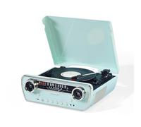 Crosley Powel - Giradischi 7 in 1 con altoparlanti e lettore CD, design vintage con Bluetooth, sistema di intrattenimento con radio AM/FM, stile retrò Aqua per musica in vinile, digitale e wireless