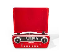 Crosley Powel - Giradischi 7 in 1 con altoparlanti e lettore CD, design vintage con Bluetooth, sistema di intrattenimento con radio AM/FM, stile retrò rosso, per musica in vinile, digitale e wireless