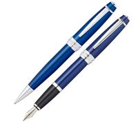 Cross Bailey - Penna a sfera e penna stilografica, set regalo (tratto o penna, misura M, inchiostro nero), colore blu laccato