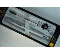 Cross Calais Silver Satin Barrel con Cross Signature Mid Band e penna a sfera lucida Appuntamento e ricarica Bonus Black