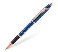 Cross Century II - Penna stilografica Cherry Blossom (pennino F in acciaio inox, inchiostro nero, con confezione regalo di alta qualità), vernice blu traslucida, raccordi in acciaio inox placcato oro