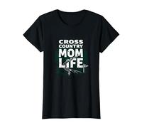 Cross Country Mom Life Proud Parent Runner Trail Forest Maglietta, Donna, Nero, L