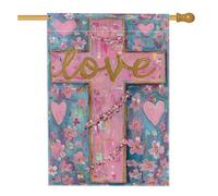 Cross House Flag, Spring Artistic Hearts Flowers Spring Peach Double Sided juta decorativa esterno portico bandiere per esterni patio prato ingresso campeggio 70 x 101 cm