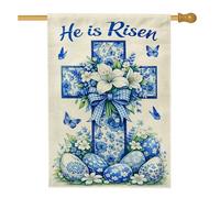 Cross House Flag, Spring Religious Flowers Butterflies Easter Blue Double Sided iuta Front Portico Bandiere decorative per patio esterno prato ingresso campeggio 71 x 101 cm