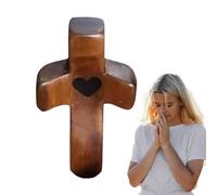 Cross My Heart Croce in legno a mano, croce d'amore in legno, regalo di respiro crocifisso in legno intagliato a mano, croce comoda in legno e amore per la famiglia, borsa da preghiera