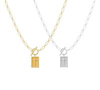 Cross Pendant Paperclip Chain Necklace, 14K Gold & Silver Plated, Waterproof and Sweat-Resistant, Fade-Proof, Paperclip Cross Charm,Fashion Simple Jewelry Gift for Girlfriend (2pcs-gold+silver)