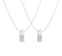 Cross Pendant Paperclip Chain Necklace, 14K Gold & Silver Plated, Waterproof and Sweat-Resistant, Fade-Proof, Paperclip Cross Charm,Fashion Simple Jewelry Gift for Girlfriend (2pcs-silver)