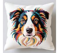 Cross Stitch Pillow Kit 45x45cm,Animal Dog Bichon Frise,Needlepoint Craft Set pre Printed Handmade Cushion Cover Kit Decorative for Adults Beginners(006)