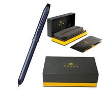 Cross Tech3+ con sofisticata finitura a diamante blu scuro spazzolato barile e tappi intercambiabili, penna multifunzione - matita da 0,5 mm, ricarica inchiostro nero e ricarica inchiostro rosso in una penna.