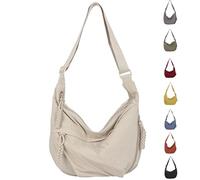 Crossbody Bag, Women'S Fashion Plain Color Nylon Crossbody Hobo Bag,Divider Inside,for Commute (Beige)
